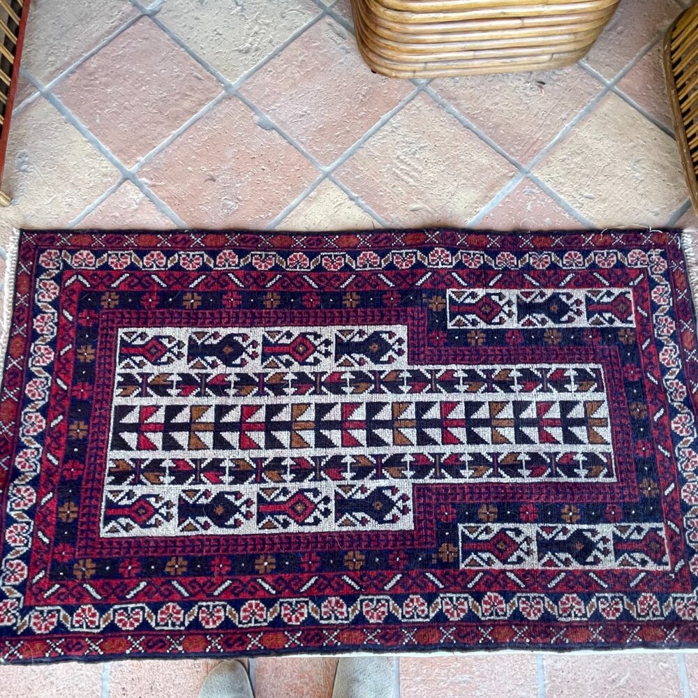 Vintage Afghan Tribal Baluchi Kawdani Wool Rug 32"x54"